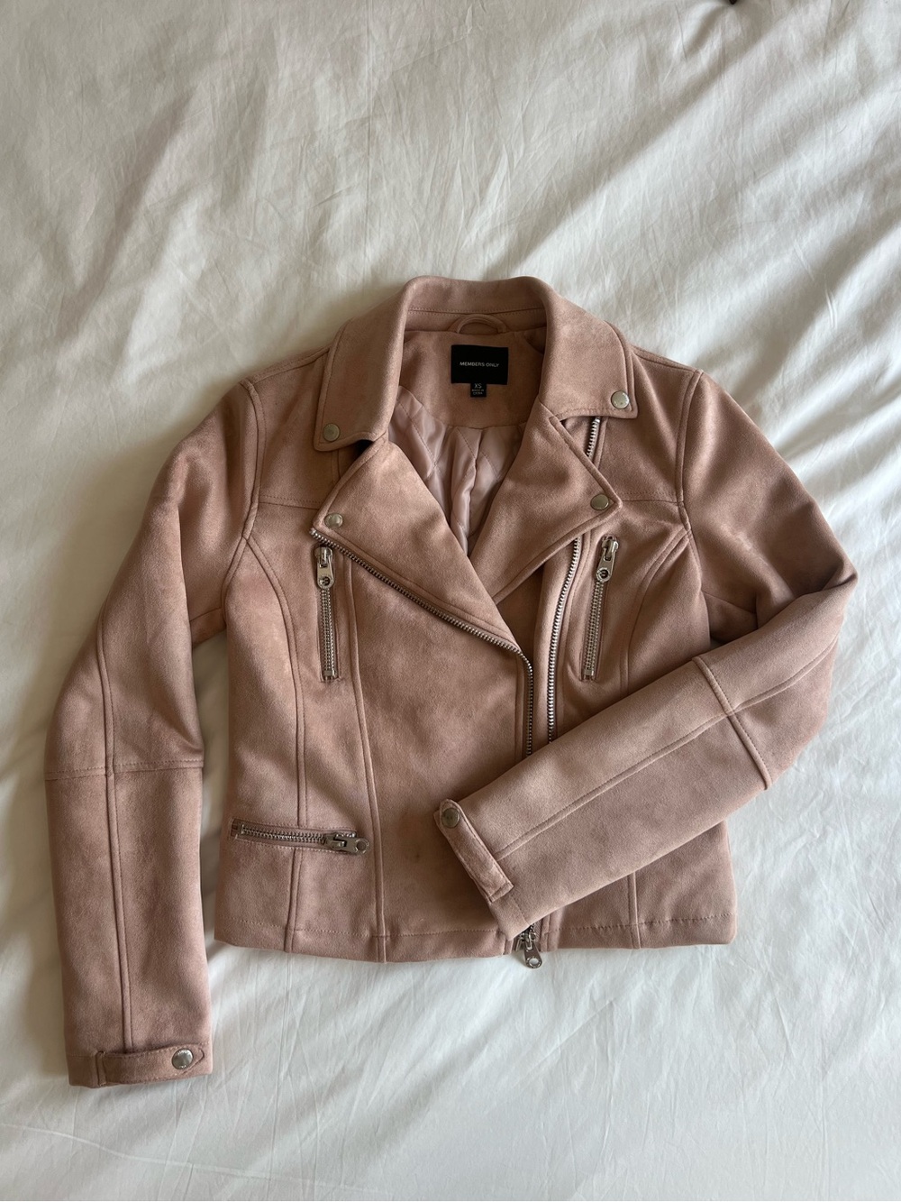 Members Only Blush Pink Suede Moto Jacket